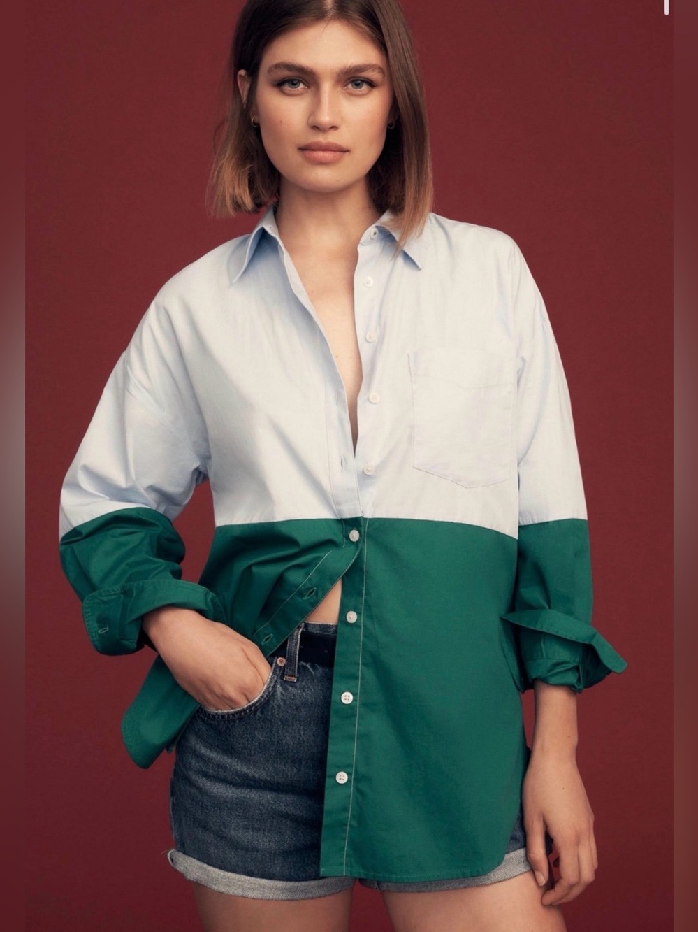 MAEVE The Bennet Buttondown Shirt, Colorblock Edition
